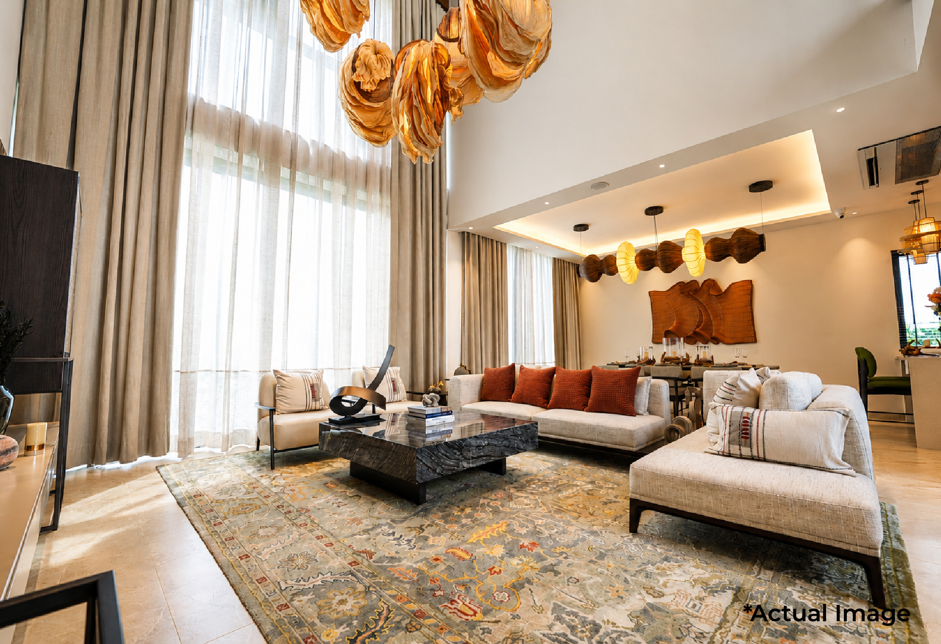 Living Room with Double Height Ceiling